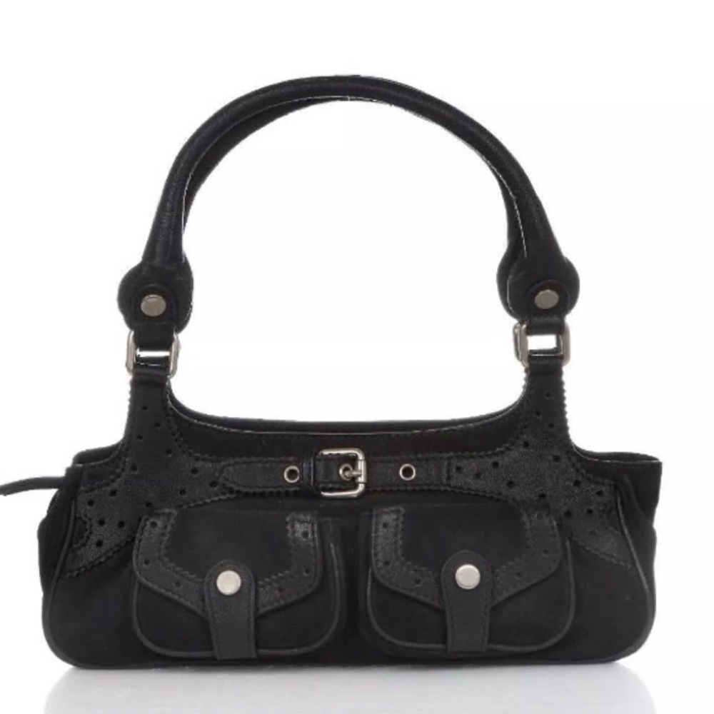 Max Mara suede black satchel bag baguette purse